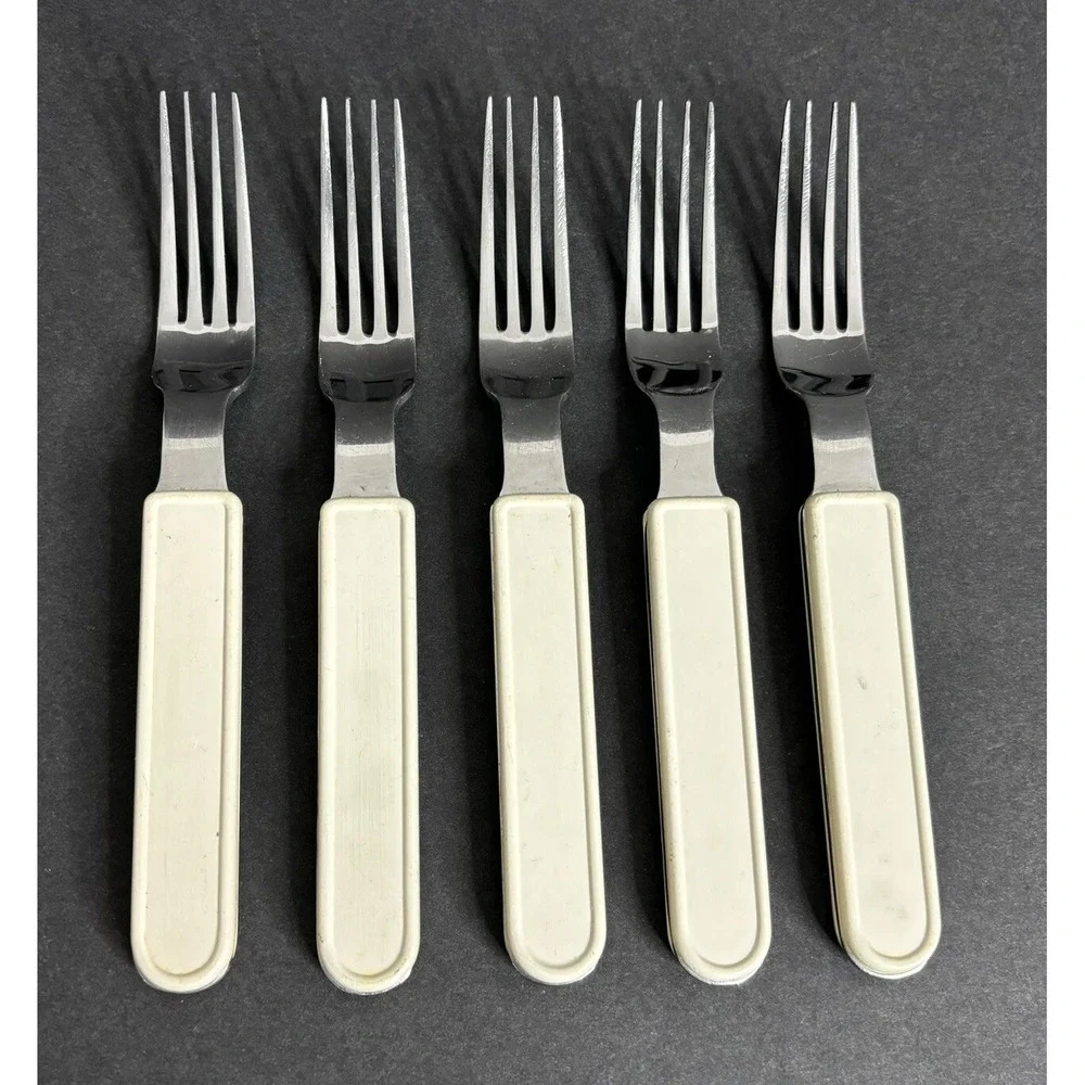 Mikasa Beige Cream Handle Flatware 17 Pcs MIS31 Plastic Fork Knife Spoon Retired